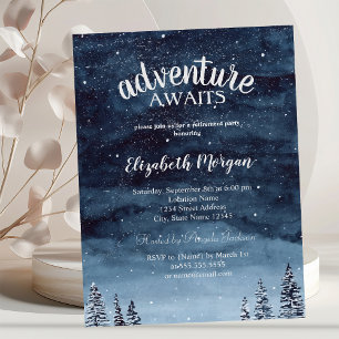 Adventure Awaits Winter Forest Retirement Party Invitation