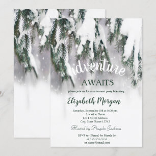 Adventure Awaits Winter Pine Tree Snow Retirement Invitation