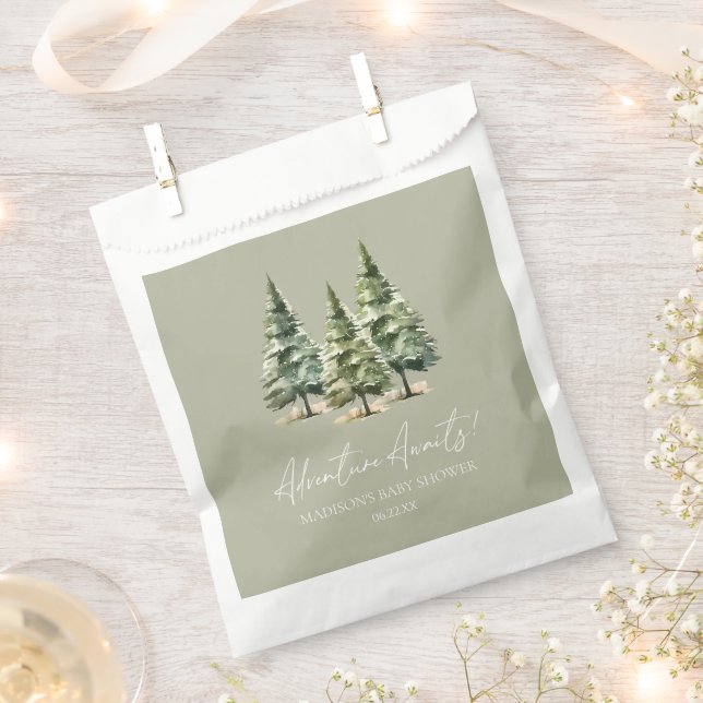 Adventure Awaits! Winter Pine Trees Baby Shower Favour Bag (Clipped)