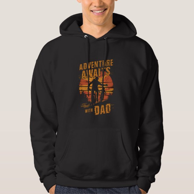 Adventure Awaits with Cool Dad Biking Hiking Campi Hoodie (Front)