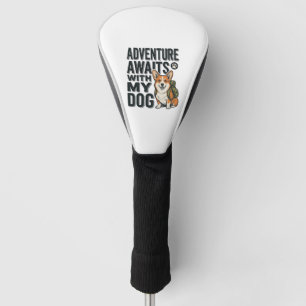 Adventure Awaits With My Dog Vintage Hiking Design Golf Head Cover