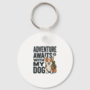 Adventure Awaits With My Dog Vintage Hiking Design Keychain