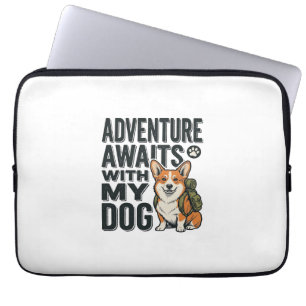 Adventure Awaits With My Dog Vintage Hiking Design Laptop Sleeve