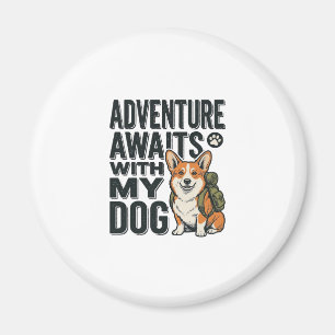 Adventure Awaits With My Dog Vintage Hiking Design Magnet