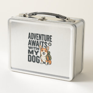 Adventure Awaits With My Dog Vintage Hiking Design Metal Lunch Box