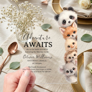 Adventure Awaits Woodland Animals Baby Shower Acrylic Invitations