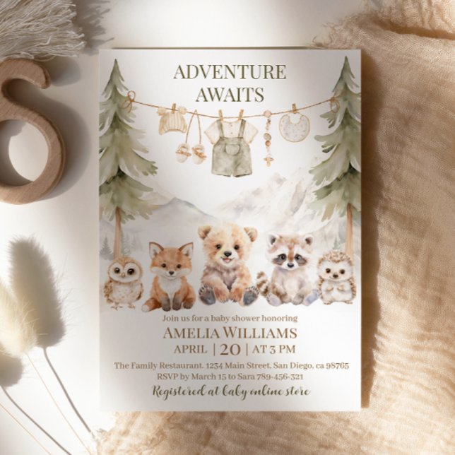 Adventure Awaits Woodland Animals Baby Shower Invitation (Creator Uploaded)