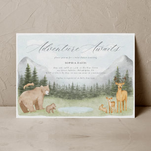 Adventure Awaits Woodland Animals Baby Shower Invitation