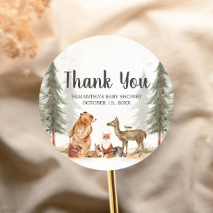 Adventure Awaits Woodland Baby Shower Classic Round Sticker