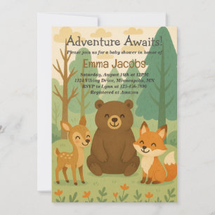 Adventure Awaits Woodland Baby Shower Invitation