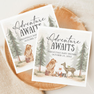 Adventure Awaits Woodland Baby Shower Napkin