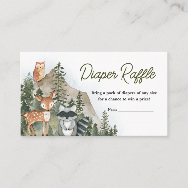 Adventure Awaits Woodland Diaper Raffle Enclosure Card (Front)
