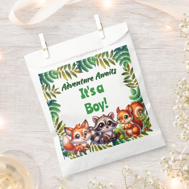 Adventure Awaits Woodland It's a Boy Baby Shower Favour Bag (Clipped)