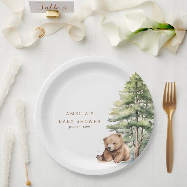 Adventure Awaits Woodland Teddy Bear  Paper Plate (Wedding)
