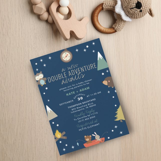 Adventure Awaits Woodland Twin Boys Baby Shower Invitation (Creator Uploaded)