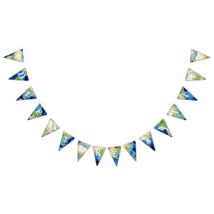 Adventure Awaits World Globe White Letters Bunting Flags