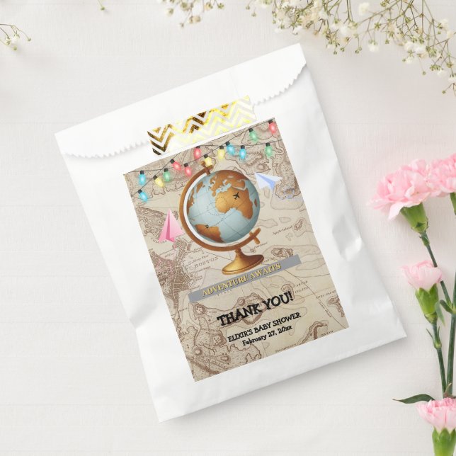 Adventure Awaits World Map Baby Shower Favour Bag (Sealed)