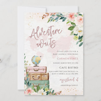 Adventure Awaits World Map Baby Shower Invitation