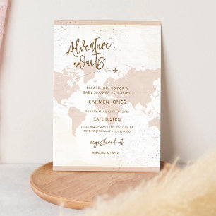 Adventure Awaits World Map Baby Shower Invitation