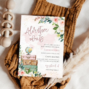 Adventure Awaits World Map Baby Shower Invitation
