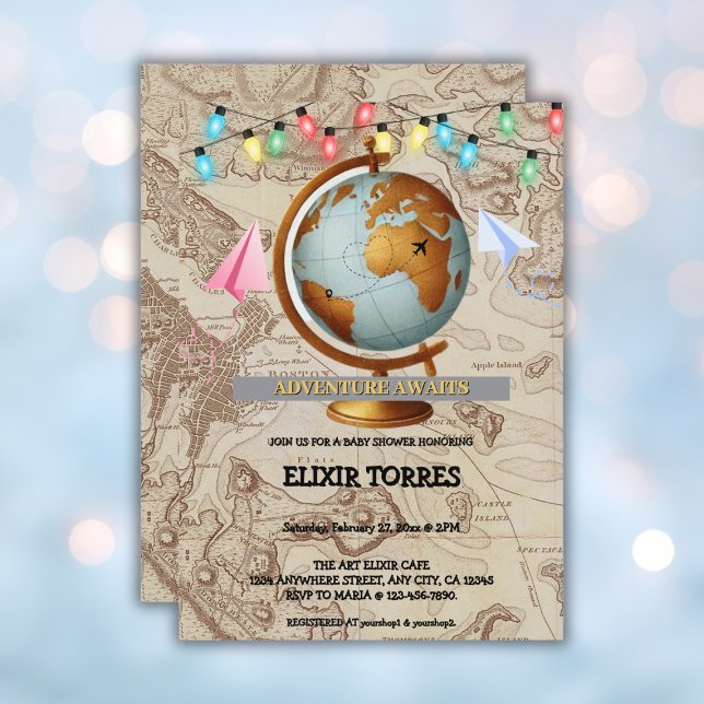 Adventure Awaits World Map Baby Shower Invitation (Creator Uploaded)
