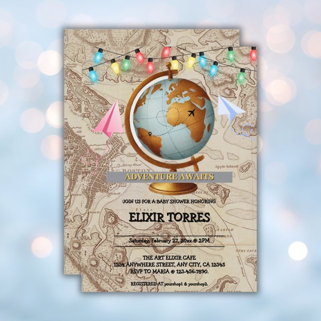 Adventure Awaits World Map Baby Shower Invitation (Creator Uploaded)