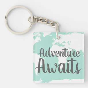 Adventure Awaits World Map & Mint Keychain