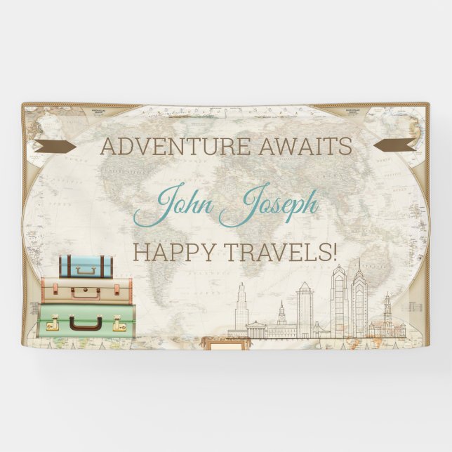 Adventure Awaits World Map Modern Travel Banner (Horizontal)
