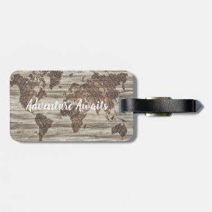Adventure Awaits world map quote   luggage tag