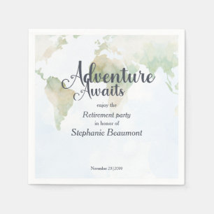 Adventure Awaits World Map Retirement Party  Napkin