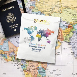 Adventure Awaits World Map Travel Baby Shower Favour Bag