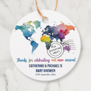 Adventure Awaits World Map Travel Baby Shower Favour Tags