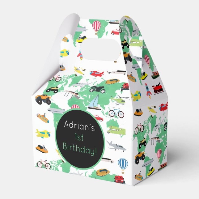 Adventure Awaits World Map Vehicles  Favor Box (Front Side)