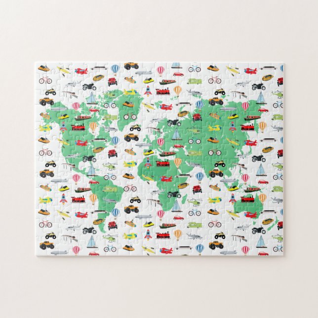 Adventure Awaits World Map Vehicles  Jigsaw Puzzle (Horizontal)