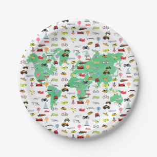 Adventure Awaits World Map Vehicles Paper Plate