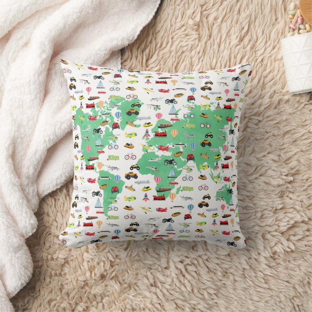 Adventure Awaits World Map Vehicles  Throw Pillow (Blanket)