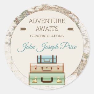 Adventure Awaits World Travel Map Modern Classic Round Sticker