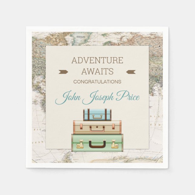 Adventure Awaits World Travel Map Modern Napkin (Front)