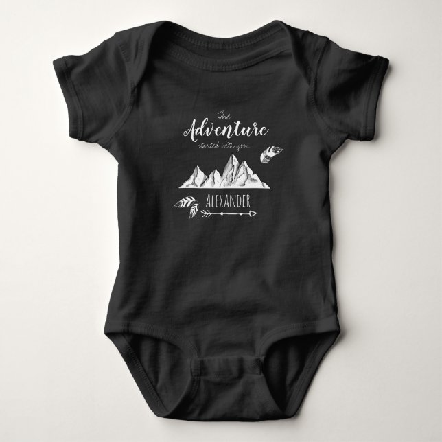 Adventure awaits you customizable name baby bodysuit (Front)