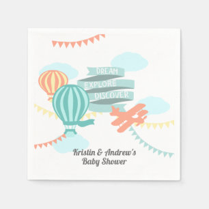 Adventure Baby Shower Airplane and Balloon Napkin