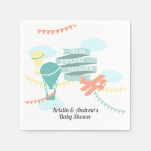 Adventure Baby Shower Airplane and Balloon Napkin
