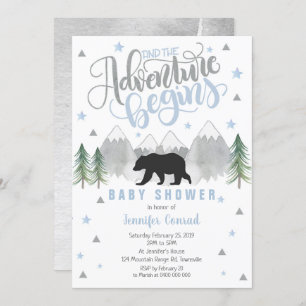 Adventure Baby Shower Invitation, Black Bear Baby Invitation