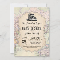 Adventure Baby Shower Invitation Map Travel World