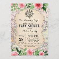 Adventure Baby Shower Pink Floral Map Travel World