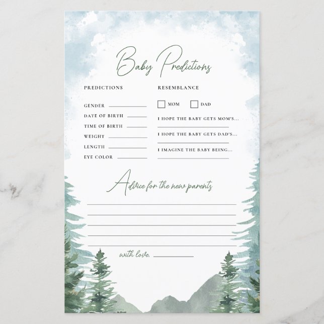 Adventure Baby Shower Prediction & Advice Game (Front)