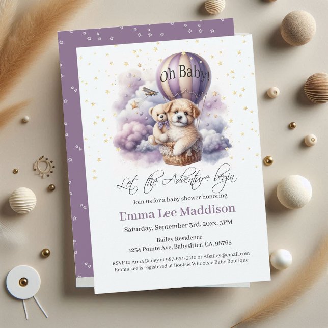 Adventure Baby Shower Puppy in Hot Air Balloon Invitation (Creator Uploaded)