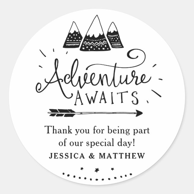 Adventure Baby Shower Stickers with Cute Mountains (Front)