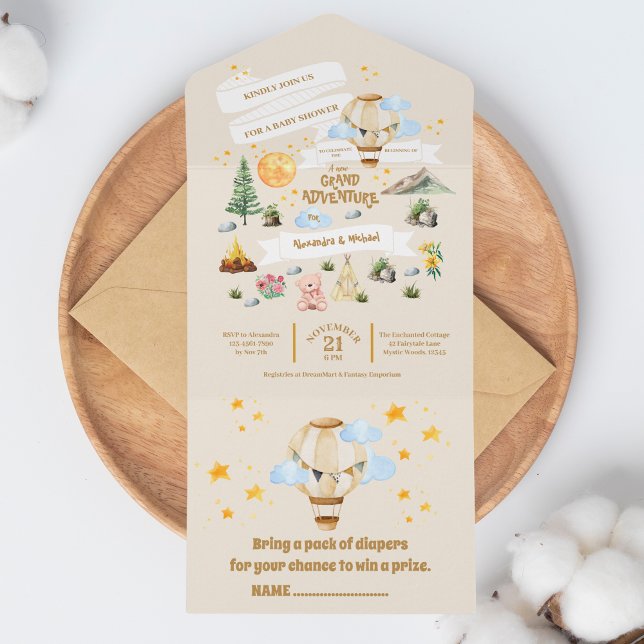 Adventure Baby Shower Watercolor Trees All In One Invitation (Creator Uploaded)