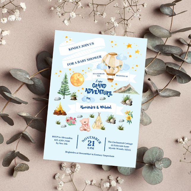 Adventure Baby Shower Watercolor Trees Invitation (Creator Uploaded)