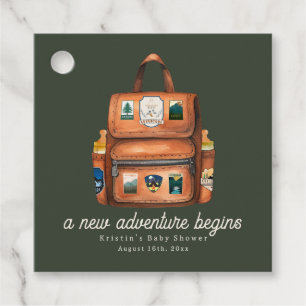 Adventure Backpack + Bottles Green Baby Shower Favour Tags